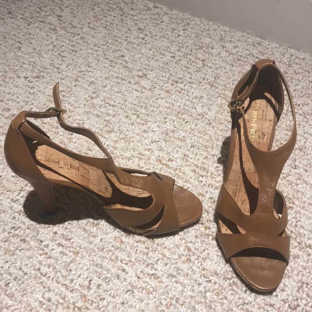 Tan high heel sandals
